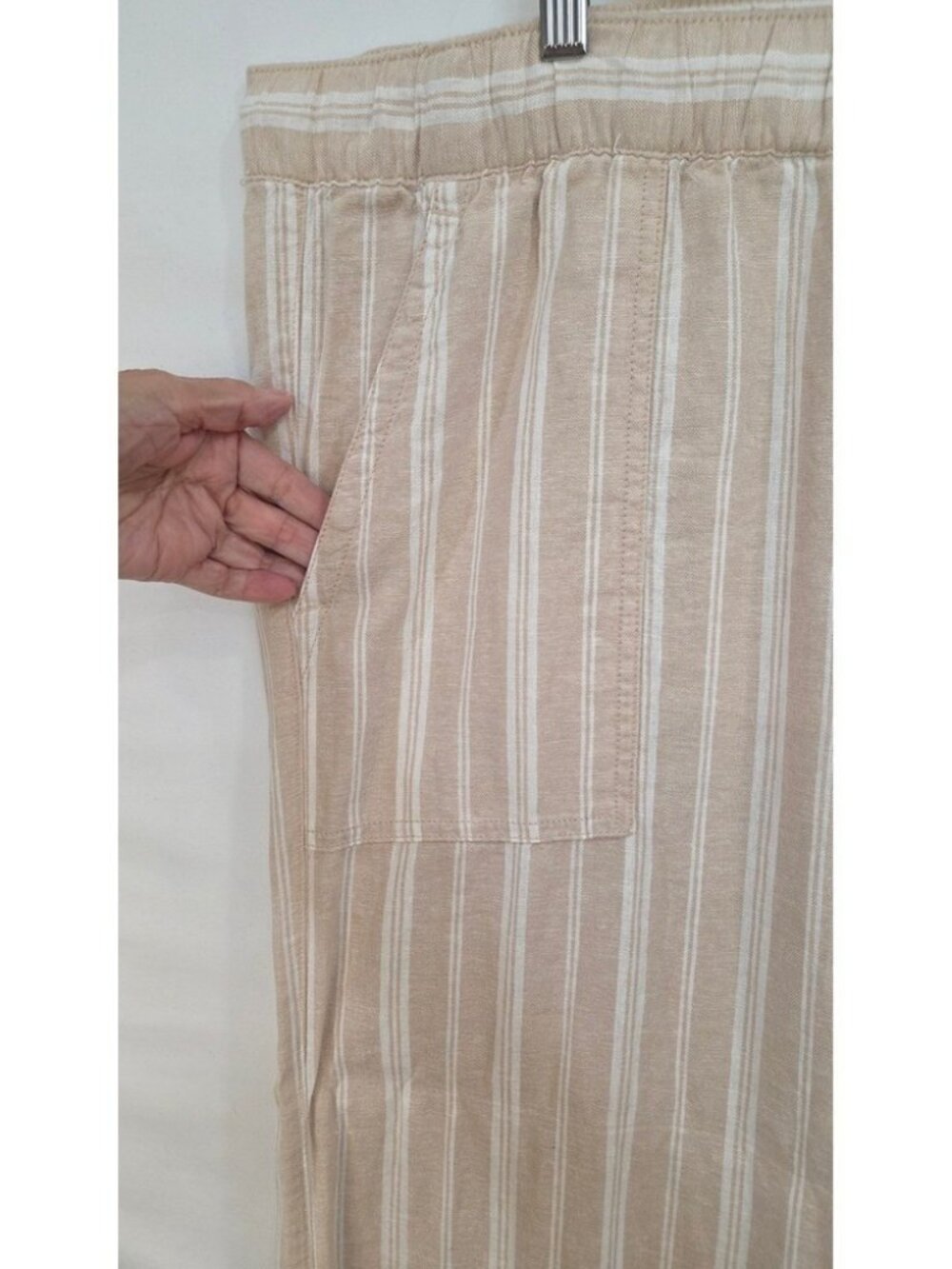 GAP NEW Womens Tan Striped Linen Blend Pull On Crop Pants XXL Beach Boho Vacay - Picture 5 of 10